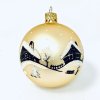 Sada skleněných vánočních koulí Zlatý venkov - bílá a zlatá s různými motivy hnědých chalup a kostelů (Sada 6 ks, Velikost 7 cm) cc