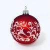 Sada skleněných vánočních koulí Crimson harmony - červená se bílým dekorem srdcí a větviček (Sada 6 ks, Velikost 7 cm) a