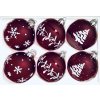 Sada skleněných vánočních koulí Crimson winter wonders – červená se bílým dekorem větviček, zasněženého stromu a vloček (Sada 6 ks, Velikost 7 cm)