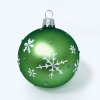 Sada skleněných vánočních koulí Evergreen winter wonders – zelená se bílým dekorem větviček, zasněženého stromu a vloček (Sada 6 ks, Velikost 7 cm) aaa