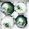 Vánoční skleněné ozdoby - Sada 4 ks (2x zelené, 2x bílé) - Evokující zasněženou krajinu, velikost 8 cm