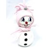 Veselý skleněný sněhulák s růžovou čepicí a šálou – 18 cm (Balení 1ks, Barva bílá, Velikost 18 cm)