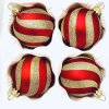 Barevné retro - Vánoční skleněné koule s červenými a zlatými pruhy  (sada 4 ks, Velikost 7 cm)