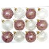 Skleněné vánoční koule 7 cm „Pudrová elegance“ – Jemná růžová a bílá – sada 12 ks
