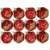 Skleněné vánoční ozdoby „Rubínové hvězdné jiskření“, 7 cm, červené se zlatým dekorem – sada 12 ks