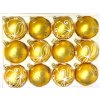 Skleněné vánoční ozdoby „Zlaté víry snů“, 7 cm, zlaté s bílým a stříbrným zdobením  – sada 12 ks