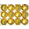 Skleněné vánoční ozdoby „Zlaté srdcové arabesky“, 7 cm, zlaté se zlatým zdobením – sada 12 ks