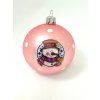 Růžová koule se sněhuláčkem a puntíky – 8 cm (s dárkovou krabičkou) IRISA
