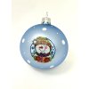 Matná modrá koule se sněhulákem s dárkem a puntíky – 8 cm (s dárkovou krabičkou) IRISA