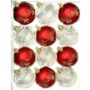 Kouzlo Vánoc – sada 12 skleněných koulí 7 cm v červené a bílé kombinaci a