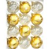 Zlatá harmonie – sada 12 skleněných vánočních koulí 7 cm s bílým dekorem a