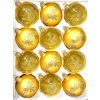 Zlaté vánoční koule s hvězdami a ornamenty – sada 12 ks (7 cm) a