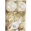 Elegantní sada vánočních ozdob – Bílá labuť a dvě koule s hvězdami (8 cm + 12 cm)