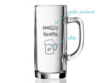 pískovaný půllitr se jménem a motivem honzův škopek