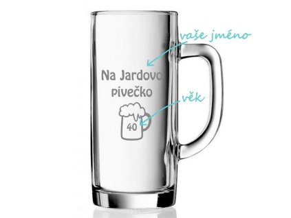 pískovaný půllitr se jménem a motivem na jardovo pivečko