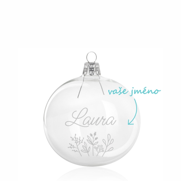Pískovaná baňka Větvičky se jménem 8 cm
