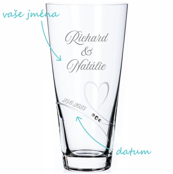 Svatební váza Diamante Romance se jmény