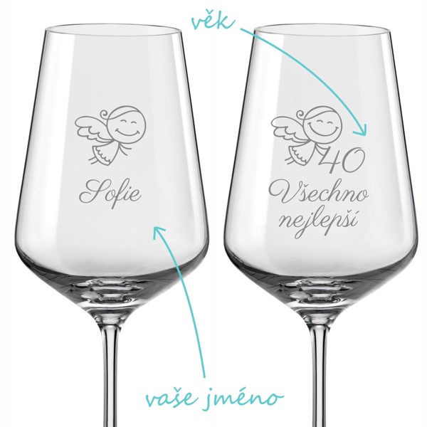 Pískované skleničky na víno Andělské narozeniny 2 ks
