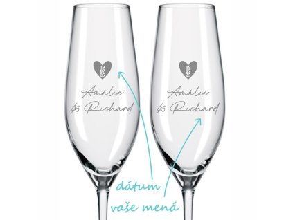 svatebni sklenicky na sekt datum v srdci