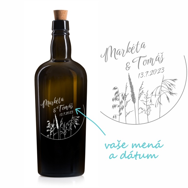 Svadobná pieskovaná fľaša DOUGLAS Lúčne trávy 0,7 l