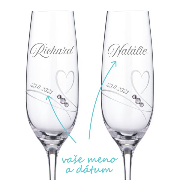 Svadobné poháre na sekt Diamante Romance, 2 ks