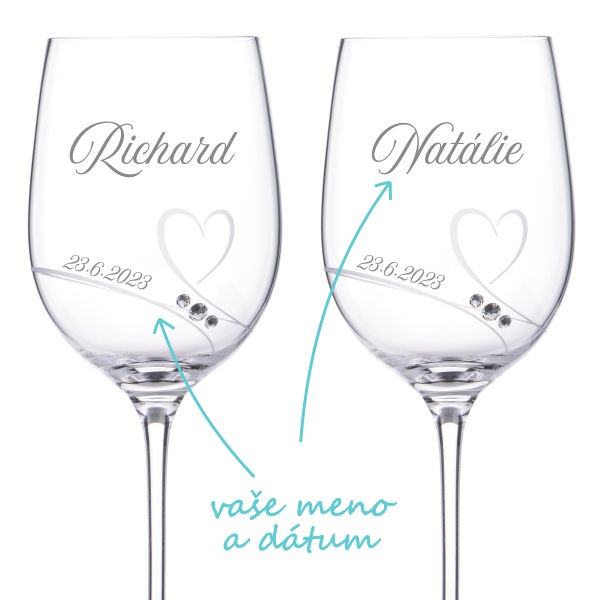 Svadobné poháre na víno Diamante Romance, 2 ks