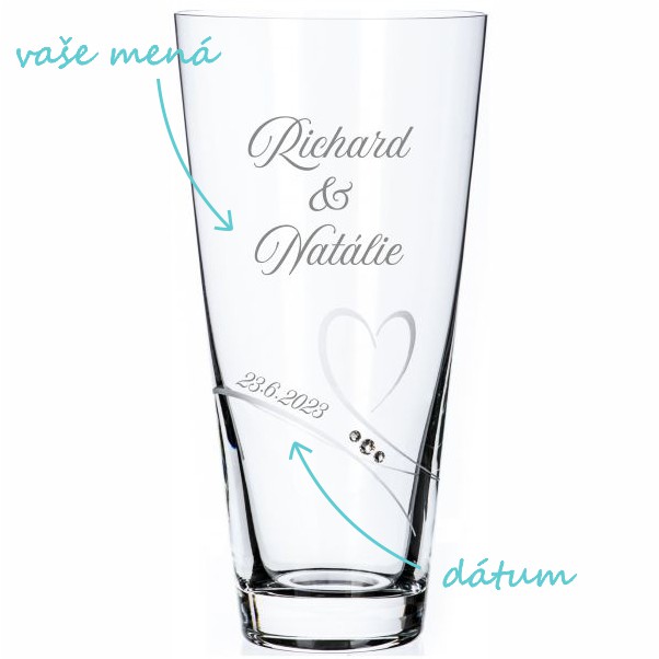 Svadobná váza Diamante Romance s menami
