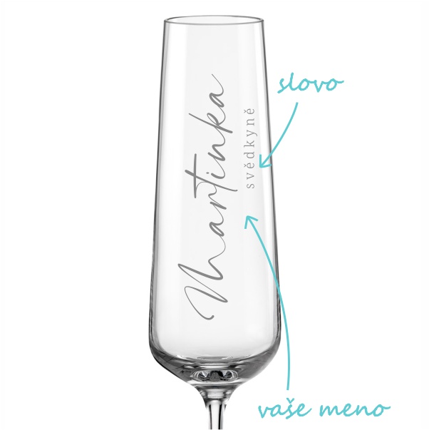 Svadobný pohár na sekt Kaligrafické písmo