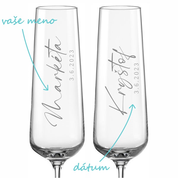 Svadobné poháre na sekt Calligraphy style, 2 ks