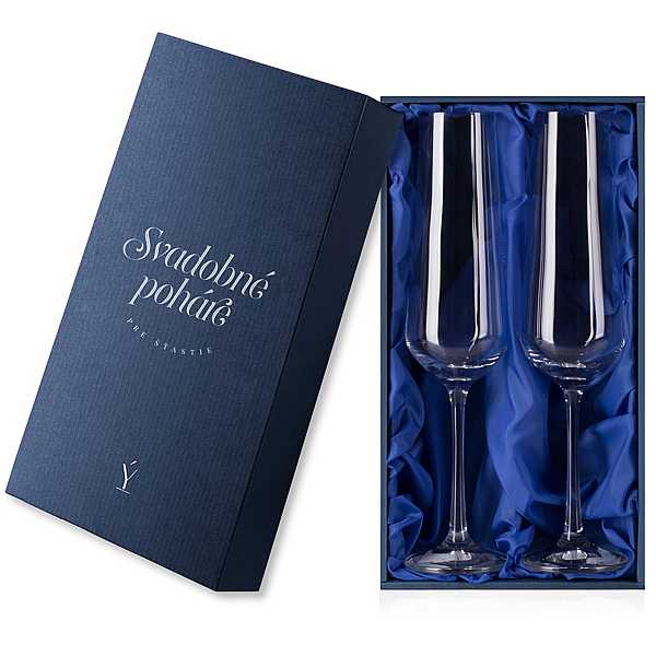 Darčeková krabička na svadobné sektové poháre Sandra 200 ml, modrý satén