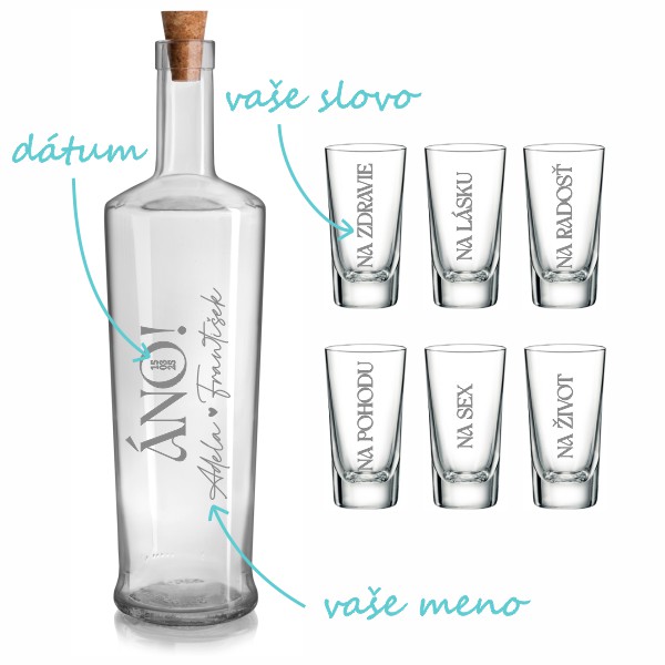 Pieskovaný svadobný set na slivovici Olea Piede (1+6)