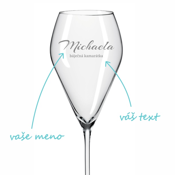 Pieskovaný pohár na prosecco s menom
