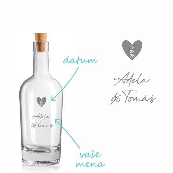 Pieskovaná fľaša IMPERIALE Dátum v srdci 0,5 l