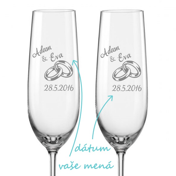 Svadobné poháre na sekt Prstienky, 2 ks
