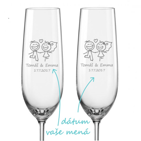 Svadobné poháre na sekt Veselí novomanželia, 2 ks