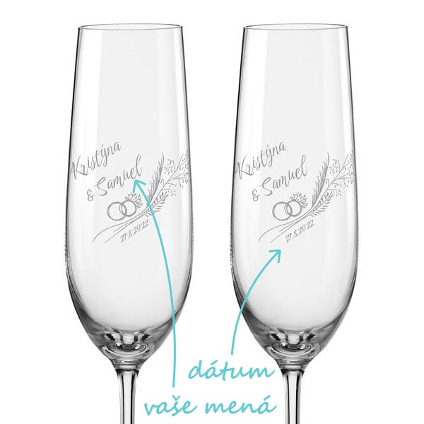Svadobné poháre na sekt Prstene obilia, 2 ks