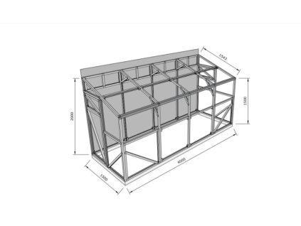 Polykarbonátový skleník k stene šírka 1,5m profil 40x40mm