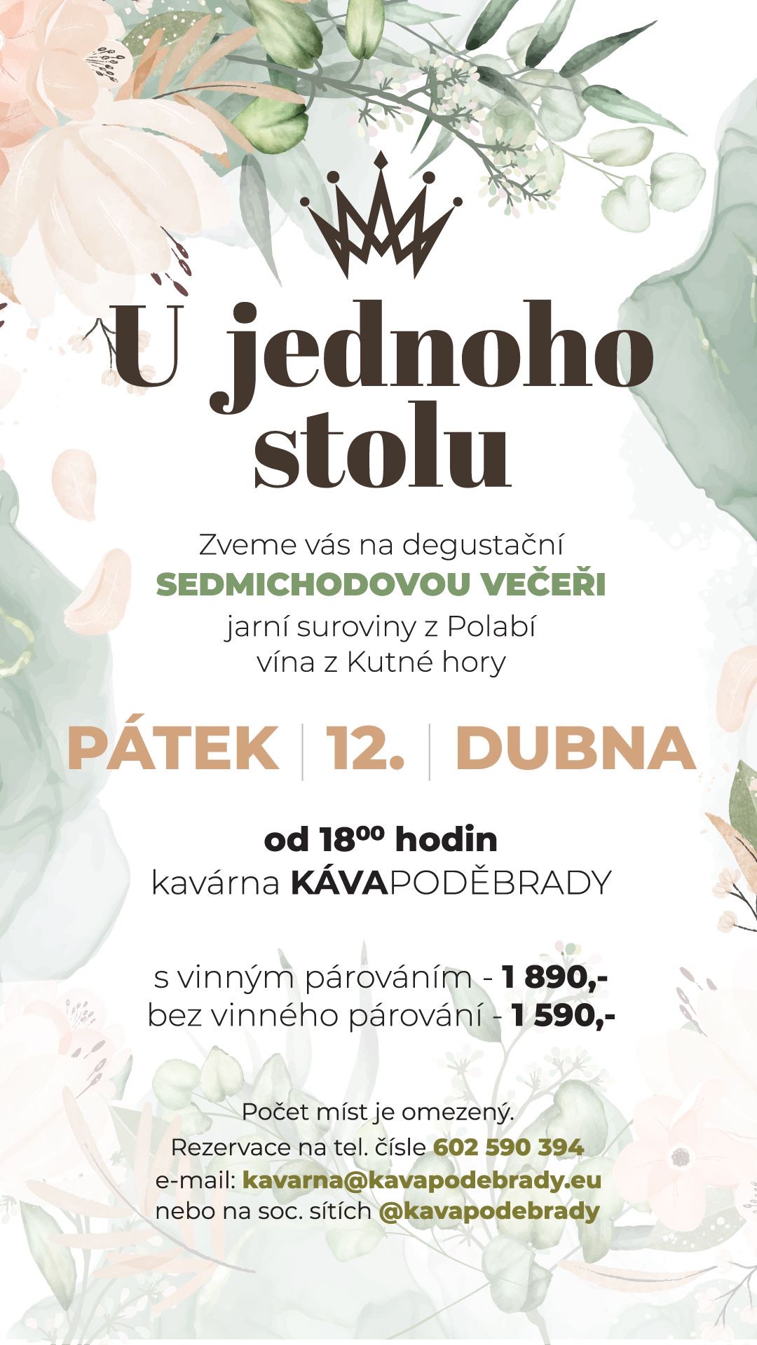 12.4. JARNÍ DEGUSTAČNÍ MENU S NAŠIMI VÍNY, KÁVAPODĚBRADY