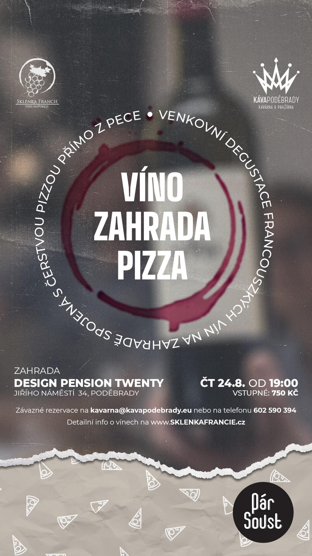 Čtvrtek 24.srpna - Víno, zahrada, pizza - indoor zahrada Káva Poděbrady