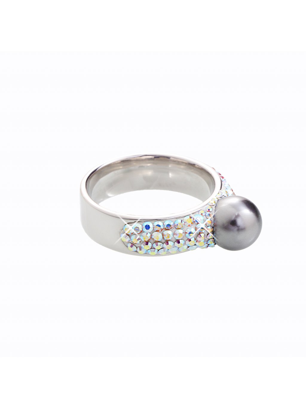 Stříbrný prstýnek s perlou a kamínky Swarovski® components - Sklo &  Bižuterie CZ
