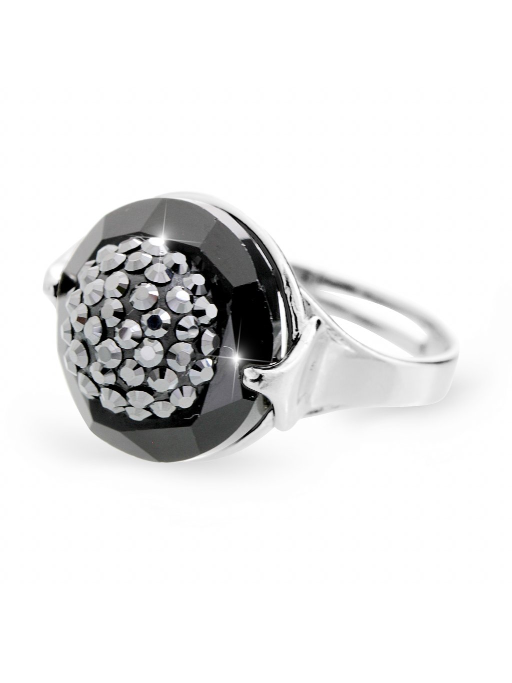 Stříbrný prsten půlkulička s kameny Swarovski hematit - Sklo & Bižuterie CZ