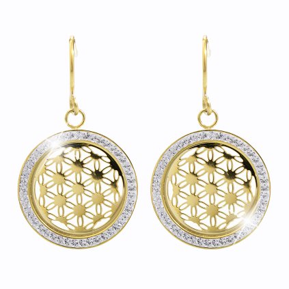 Ocelové náušnice Květ života Swarovski® Gold Crystal 61400561g