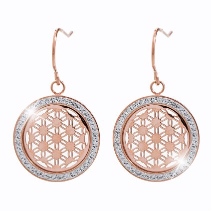 Ocelové náušnice  Květ života Swarovski® Rose Gold Crystal 61400561rg