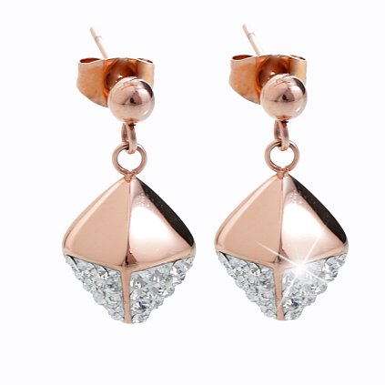 Ocelové náušnice Cube Swarovski® Rose Gold Crystal 61400473rg