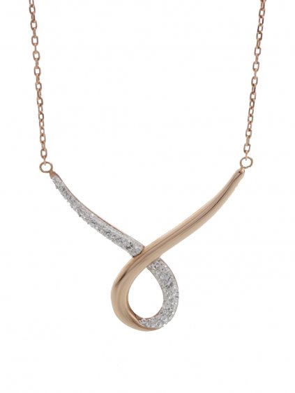 J61300470RGCR Ocelový náhrdelník Smyčka s kameny Swarovski® Rose Gold