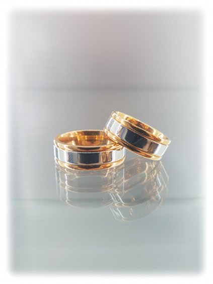 J015618 Ocelové snubní prsteny dvoubarevné