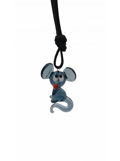 Kožený náhrdelník se skleněnou figurkou myš