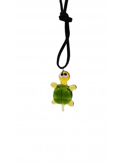 Kožený náhrdelník se skleněnou figurkou želva