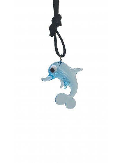 Kožený náhrdelník se skleněnou figurkou delfín
