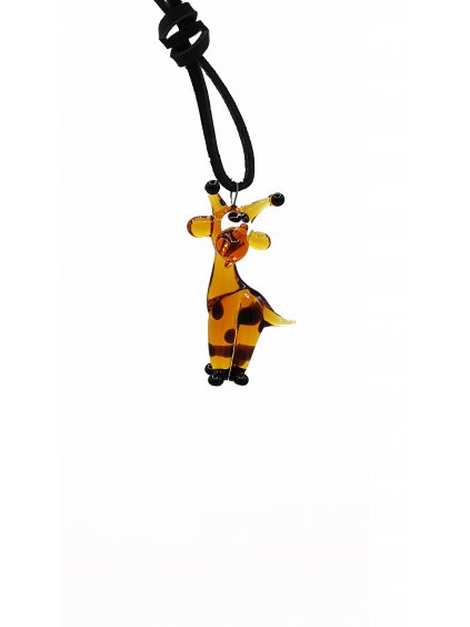 Kožený náhrdelník se skleněnou figurkou žirafa